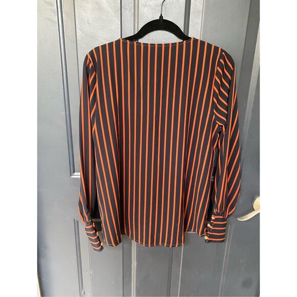 Only EUC Orange Navy Blue V-Neck Blouse, Size Medium - Picture 2 of 9